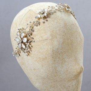 Twigs & Honey Beaded and enamel flower, crystal hair vine